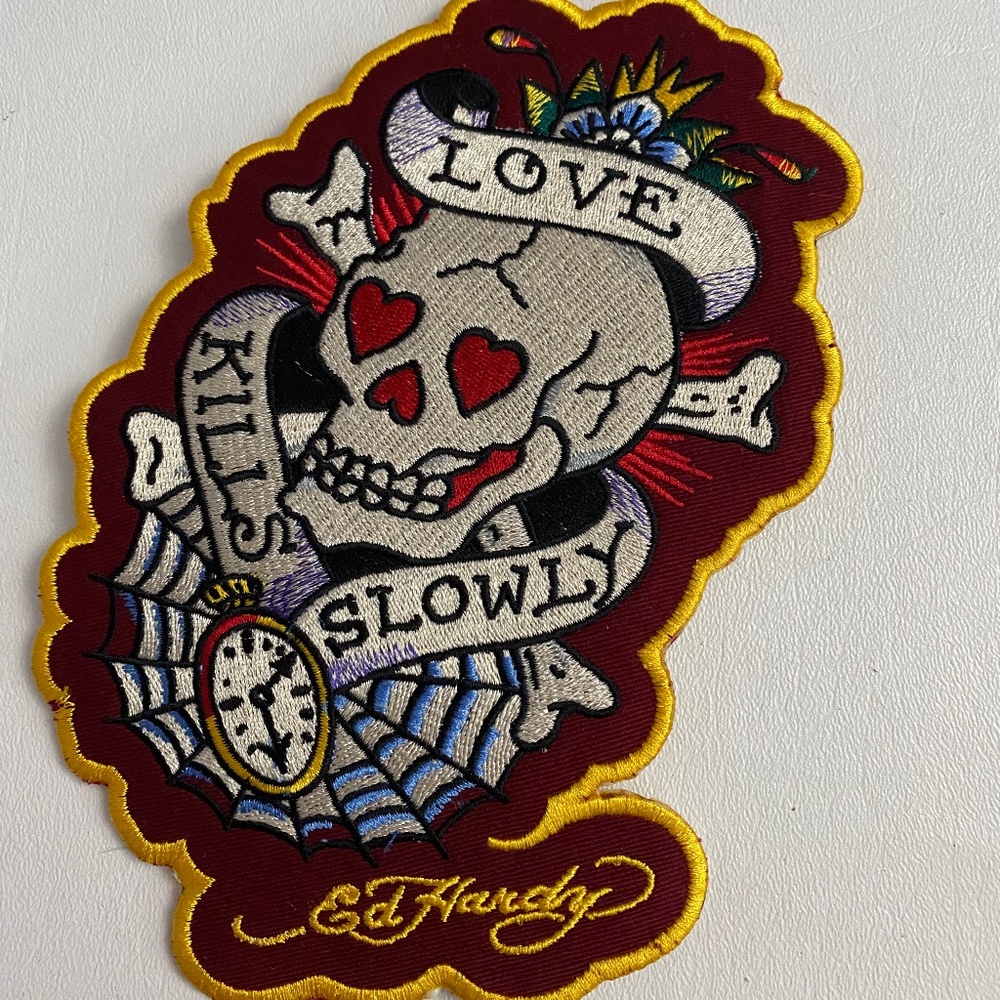 Ed Hardy Love Kills Slowly Iron on Patch Appliqué Embroidered Sewing (Large )